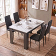 [4 Seater | Black] 4 seater dining table and chairs set with white marble top, grey base and four black PU leather chairs