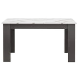 [4 Seater | Black] bare white marble 4 seater dining table with grey L-shaped legs, no chairs, front view