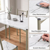 [White Marble] Feature graphic showing the wipe-clean surface, rust-resistant frame and scratch-resistant top with close-up panels