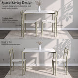 [White Marble] Space-saving layout showing the two chairs tucked under the table, then pulled out ready for use