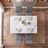 [4 Seater | Grey] White Marble 4 Seater Dining Table and Chairs Set, alternative view showcasing the set prepared for a meal.