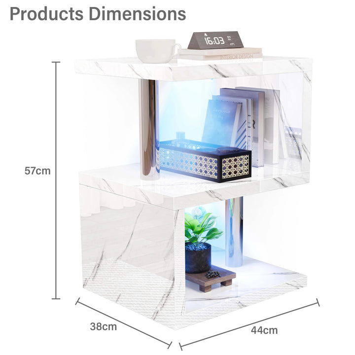 [White Marble] White marble high gloss sofa side table dimensions 44cm wide x 38cm deep x 57cm tall on white background