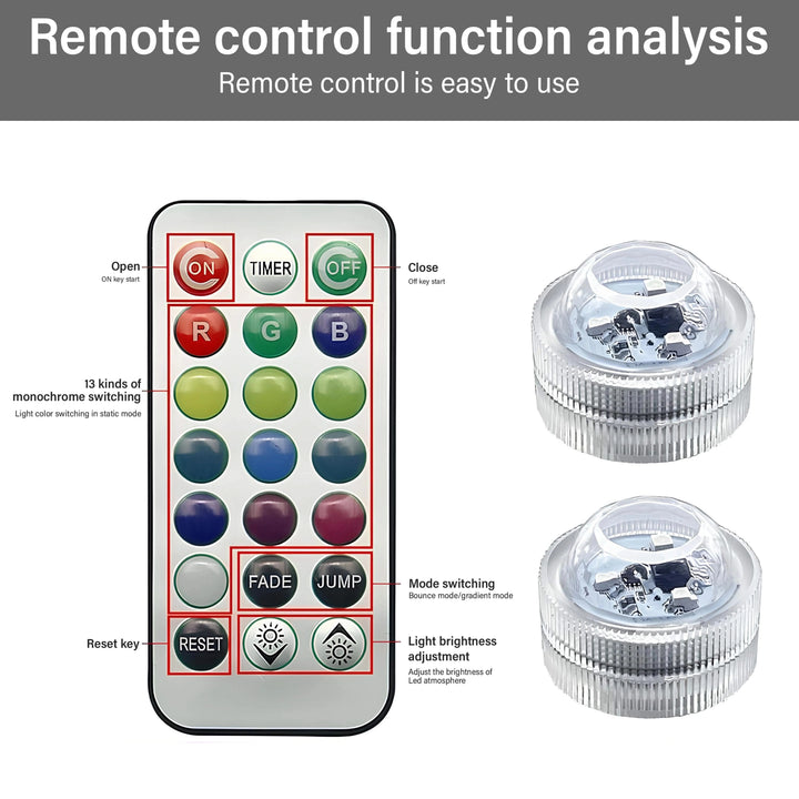 [White Marble] Remote control for white marble LED side table with submersible LED pucks and brightness adjustment keys