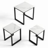 [White Marble] Stackora set of 3 nest tables shown separately on white background displaying each table individually from above