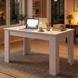 [120 cm | White] 4 and 6 Seater Dining Table Rectangle styled as a modern study desk at night with laptops and books under cozy lighting.