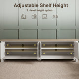 [White] Shaker TV unit 180cm adjustable shelf height infographic showing 3 position options
