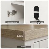 [White] Shaker TV unit 180cm cable management holes infographic showing port sizes and measurements