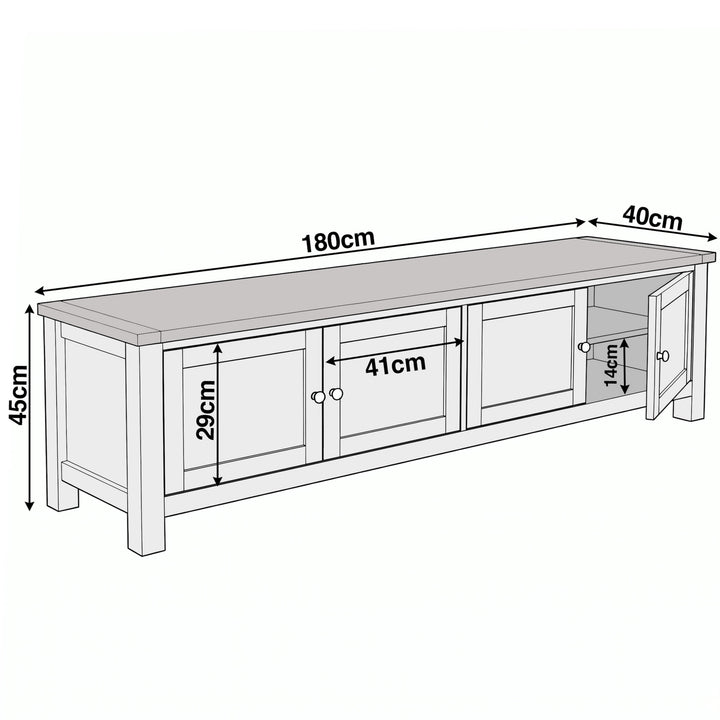 [White] Shaker TV unit 180cm technical dimensions size guide diagram with measurements