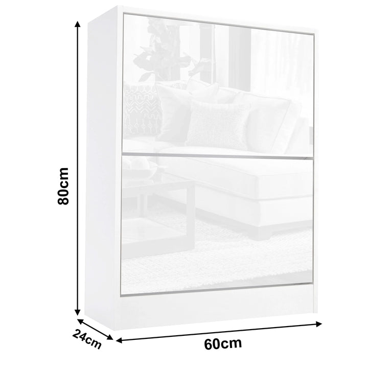 [White] white gloss 2 door shoe cabinet dimensions diagram: 60cm wide, 24cm deep, 80cm high