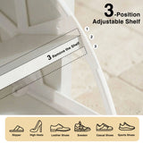 [White] White shoe cabinet adjustable shelf system with three height positions for varied footwear storage