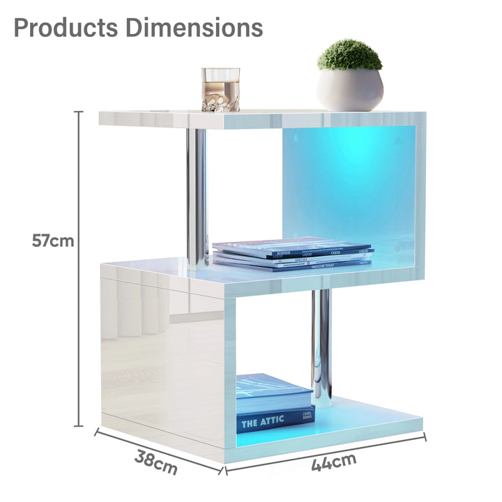 [White] White high gloss sofa side table dimensions 44cm wide x 38cm deep x 57cm tall on white background