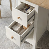 [150cm | White] Stovra Drop Leaf Dining Table both drawers open showing cutlery and stationery in top and linens below