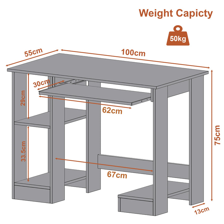 [Black] Black desk measurements - 100cm width, 55cm depth, 75cm height, side shelf 33.5cm, supports 50kg