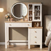 [White] Linra White Painted Dressing Table with LED Mirror and Storage straight-on view highlighting its cabinets.