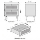 [White] Wovena 2 drawer bedside table W50 x D40 x H55cm dimensions