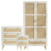 [White] Wovena rattan bedroom furniture set cutout: 2 door wardrobe, 3 drawer chest, 2 drawer bedside