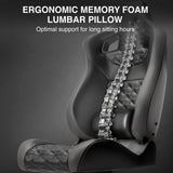 [Black + Grey] Ergonomic memory foam lumbar pillow with a skeleton illustration on a dark background