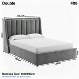 [Grey | Double] Bed dimensions: frame 155.5W x 207L x 120H cm, footboard 35 cm; mattress 135 x 190 cm
