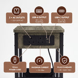 [Wooden Grey]Power graphic: 2 AC outlets 220-250V, USB-A/C 5V, 150cm cord length, 13 amp Max current, and BS 1363/A certified plug