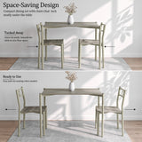 [Wooden Grey] Space-saving layout showing the two chairs tucked under the table, then pulled out ready for use