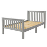 [Single | Grey] Studio view of Shaker wooden single bed showing pine slat mattress base and painted frame
