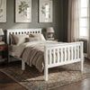 [Single | White] Side angle of Shaker-style slatted wooden single bed with matching headboard and footboard in styled room