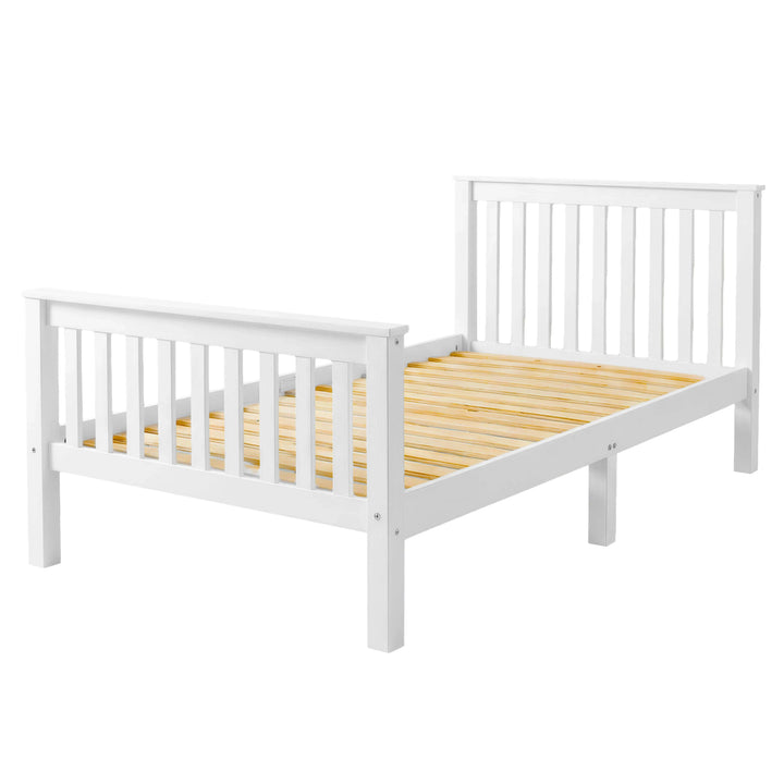 [Single | White] Painted Shaker bed frame from above-angle showing slatted panels and mattress support