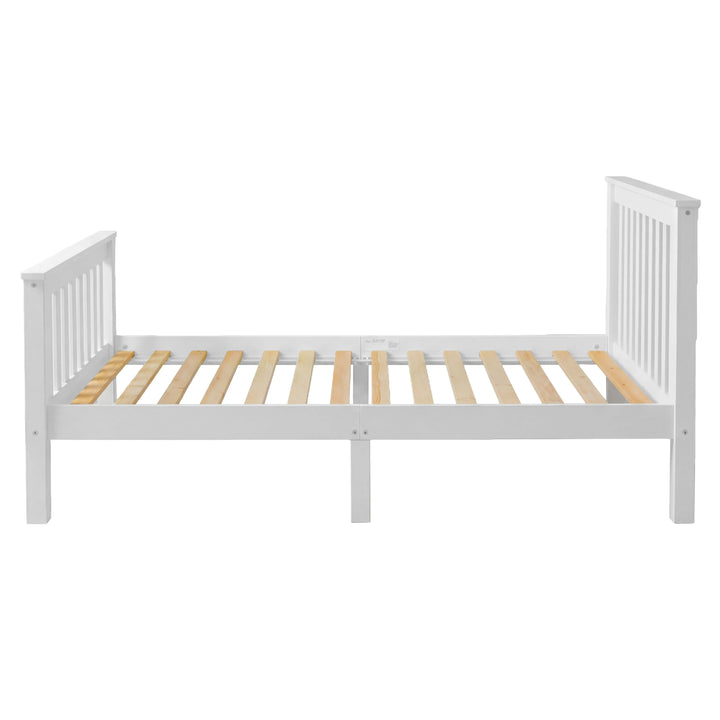 [Single | White] Slatted bed frame side profile with tall headboard and shorter matching footboard