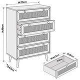 [Black] Wovena chest of 4 drawer dimensions showing W:70cm, H:95cm, D:40cm overall and drawer interior measurements