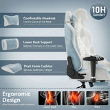 [Blue] Xstriker Velvet Gaming Chair with Footrest features ergonomic design with headrest, lumbar support, and thick foam cushion for 10-hour comfort.