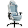 [Blue] Xstriker Velvet Gaming Chair with Footrest in light blue and white, featuring ergonomic design, adjustable armrests, and reclining backrest.