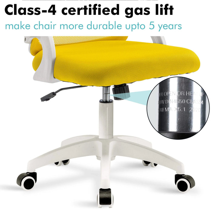 [Yellow] Yellow computer chair with SGS-4 certified gas piston, providing smooth and secure height adjustments.