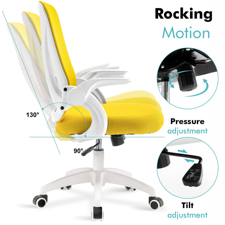 [Yellow] Yellow office chair with adjustable height, tilt lock, and recline features for maximum comfort and support.
