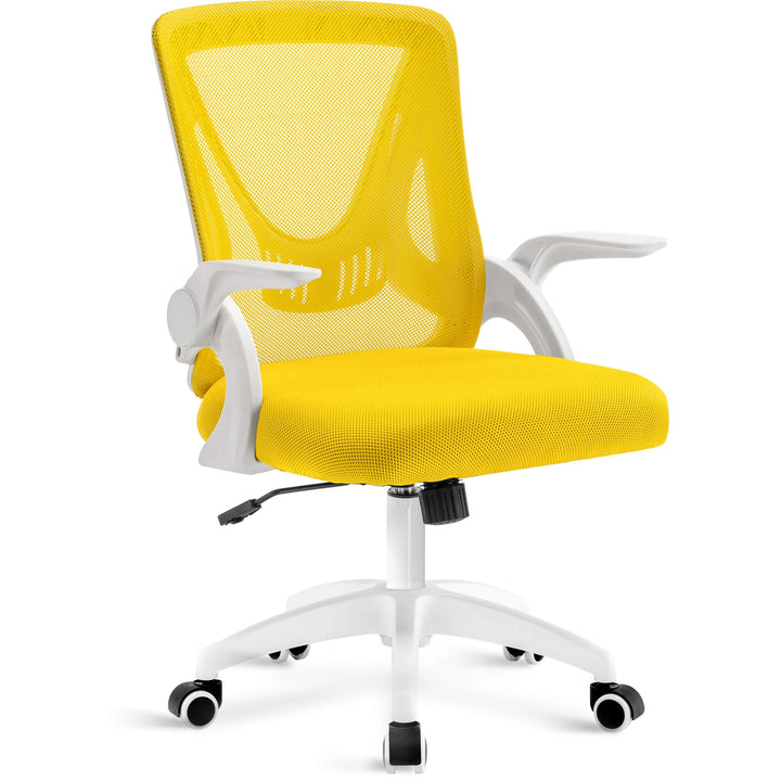 [Yellow] Yellow ergonomic desk chair with mesh backrest, padded seat, and adjustable height for maximum comfort.